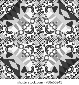 Vector seamless abstract pattern with diagonal stripes on texture background in retro gray, black and white colors. Endless pattern can be used for ceramic tile, linoleum, textile, backgrounds.