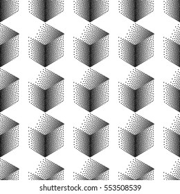 Vector seamless abstract pattern with dotted cubes on a white background.