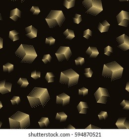 Vector seamless abstract pattern with dotted cubes on a black background. Useful for wrapping, web backgrounds and wallpapers