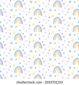 Vector seamless abstract pattern with drops and rainbow. Design for, wallpaper, wrapping, printing, fabric, clothing and textile or kid nursery design.
