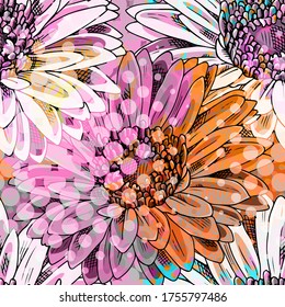 Image vectorielle motif abstrait harmonieux de fleurs. Motif harmonieux de transparence, taches et éclaboussures.