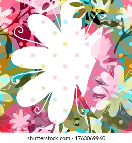 Vector seamless abstract pattern with flowers. Seamless pattern with transparency, stains and splashes.