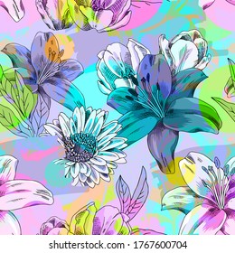 Image vectorielle motif abstrait harmonieux de fleurs. Motif harmonieux de transparence, taches et éclaboussures.