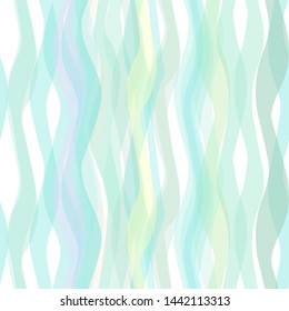 Vector seamless abstract pattern of flowing vertical wavy light green stripes in pastel colors.