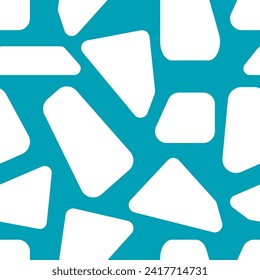 Vector seamless abstract pattern with geometric shapes-rectangles with rounded corners of irregular shape. White figures on a turquoise background