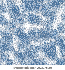 Vector seamless abstract pattern from grey and blue dots, circles and round spots on a white background. grunge texture.