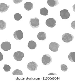 Vector seamless abstract pattern with hand painted watercolor polka dots.Light grey on white. Clipping paths included. The editable texture is on Swatches Panel and the style on Graphic Styles Panel.