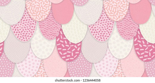 Vector seamless abstract pattern with hand drawn arc shapes. Textured figure. It looks like cloth scraps or squama. Material design. Creative background. Wallpaper, textile, wrapping, print on clothes