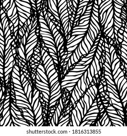 Vector seamless abstract pattern with hand drawn leaves. Beautiful design for textile, wallpaper, wrapping