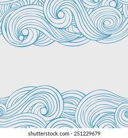 Vector seamless abstract pattern hand drawn background with waves and clouds with a place for your text. Card design.
