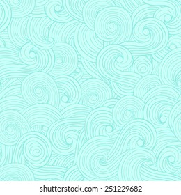 Vector seamless abstract pattern hand drawn background with waves and clouds