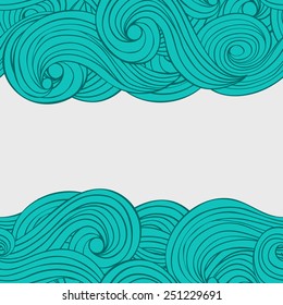 Vector seamless abstract pattern hand drawn background with waves and clouds with a place for your text. Card design.