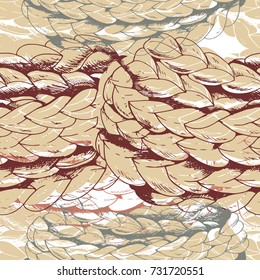 Vector seamless abstract pattern with knitting scarf. Hand drawn sketch for textile, fabric, wrapping and other seamless design. Illustration in brown color.