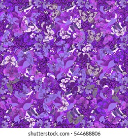 vector seamless abstract pattern. Lilac. Butterfly. Flower.