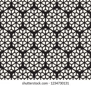 Vector seamless abstract pattern. Modern stylish striped lattice texture. Repeating geometric tiles with hexagonal line elements.
