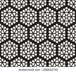 Vector seamless abstract pattern. Modern stylish striped lattice texture. Repeating geometric tiles with hexagonal line elements.