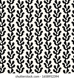 Vector seamless abstract pattern, modern illustration with irregular distorted lines, looking like tree branches with leaves. Repeatable geometric background with compound shapes in monochrome.