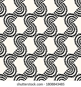 Vector seamless abstract pattern, modern illustration with irregular distorted lines. Repeatable geometric background with compound shapes in monochrome.