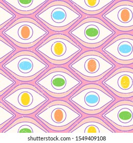 Vector seamless abstract pattern with open eyes. Retro seamless pattern with eye. Vector texture in retro style.