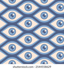 Vector seamless abstract pattern with open eyes. Retro seamless pattern with eye. Vector texture in retro style.