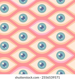 Vector seamless abstract pattern with open eyes. Retro seamless pattern with eye. Vector texture in retro style.