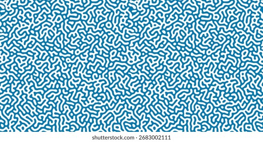 Vektor nahtlose abstrakte Muster mit organischen Labyrinth wie Linien. Blau und weiß Turing inspirierte Textur. Moderner dekorativer Reaktionsdiffusionshintergrund für technisches, biologisches Grafikdesign. 