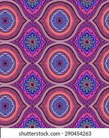 vector seamless abstract pattern with pretty decorations. for interior, kitchen, stationery, wallpaper. retro revival, hippie bohemian shapes and flowers. 