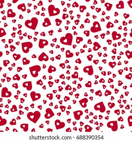 Vector seamless abstract pattern. Red hearts on white background. Modern stylish texture.