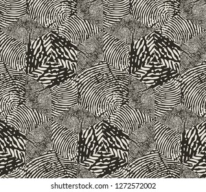 Vector seamless abstract pattern. Repeating monochrome organic shapes background. Stylish structure of organic cells fingerprints. Modern tiles from striped abstract elements