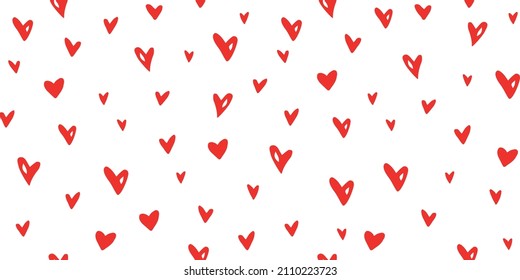 Vector Seamless abstract pattern of small red hearts. Hand drawn doodle background, texture for textile, wrapping paper, Valentines day.