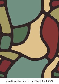 Vector seamless abstract pattern with soft dark outlines and faded retro color blocking fill