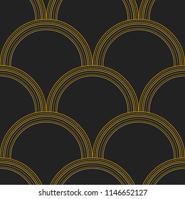 Vector seamless abstract pattern. Solid and dotted lines on black background