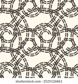 Vector seamless abstract pattern of spirals and abstract shapes in beige tones. Brown vintage seamless texture.
