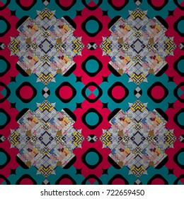 Vector seamless abstract pattern with squares on on texture background in retro blue, red and black colors. Endless pattern can be used for ceramic tile, wallpaper, linoleum, textile, backgrounds.