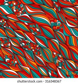 Vector seamless abstract pattern with waves. Colorful endless background.  Can be used for cards, invitations, fabrics, wallpapers, ornamental template for design and decoration.