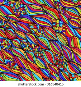 Vector seamless abstract pattern with waves. Colorful endless background.  Can be used for cards, invitations, fabrics, wallpapers, ornamental template for design and decoration.