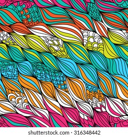 Vector seamless abstract pattern with waves. Colorful endless background.  Can be used for cards, invitations, fabrics, wallpapers, ornamental template for design and decoration.