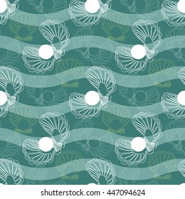 Vector seamless abstract pattern with waves and shells