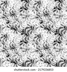 Vector seamless abstract pattern of white curves on a black background.