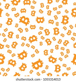 Vector seamless abstract pattern. Yellow bitcoin sign on white background
