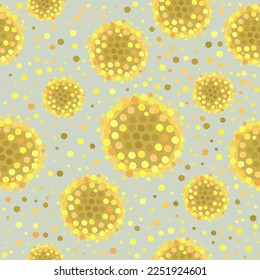 Vector seamless abstract pattern. Yellow circles on light green background. Soft geometric shapes. Pastel colors.