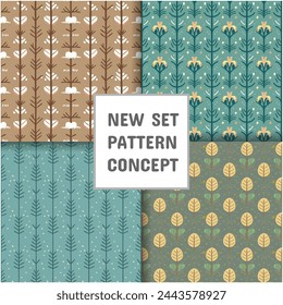 Vector seamless abstract patterns, seamless set of floral patterns