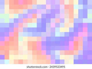 Vector seamless abstract rainbow background in pixel style. Colorful pattern in tie dye style. Vector holographic foil texture in pixel style.