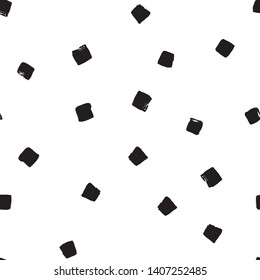 Vector seamless abstract random tile pattern. Handdrawn sparse texture of black squares isolated on white background. Freehand ink drawing. Wallpaper, paper, fabric, textile, wrapping paper design