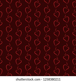 Vector seamless abstract romantic pattern. Hearts on dark red background. Perfect for wrapping paper or fabric. 