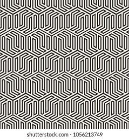 Vector seamless abstract shapes pattern. Modern stylish stripes texture. Repeating geometric tiles with hexagonal elements