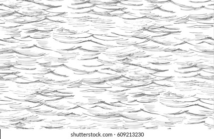 Vector seamless abstract sketch pattern, waves. Gray repeats line