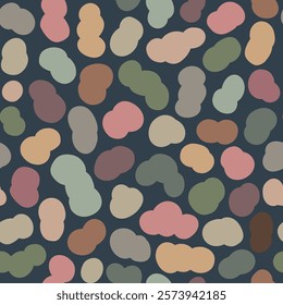Vector Seamless Abstract Stripes with Muted Coloured Circles in Yellow, Green and Brown on Dark Background