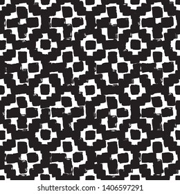 Vector seamless abstract tile pattern. Hand drawn dense texture of black squares in cross shape isolated on white background. Freehand drawing. Wallpaper, paper, fabric, textile, wrapping paper design