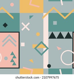 Vector seamless abstract trendy pattern with geometric shapes. Colorful vintage endless background. Retro fashion design 80-90s